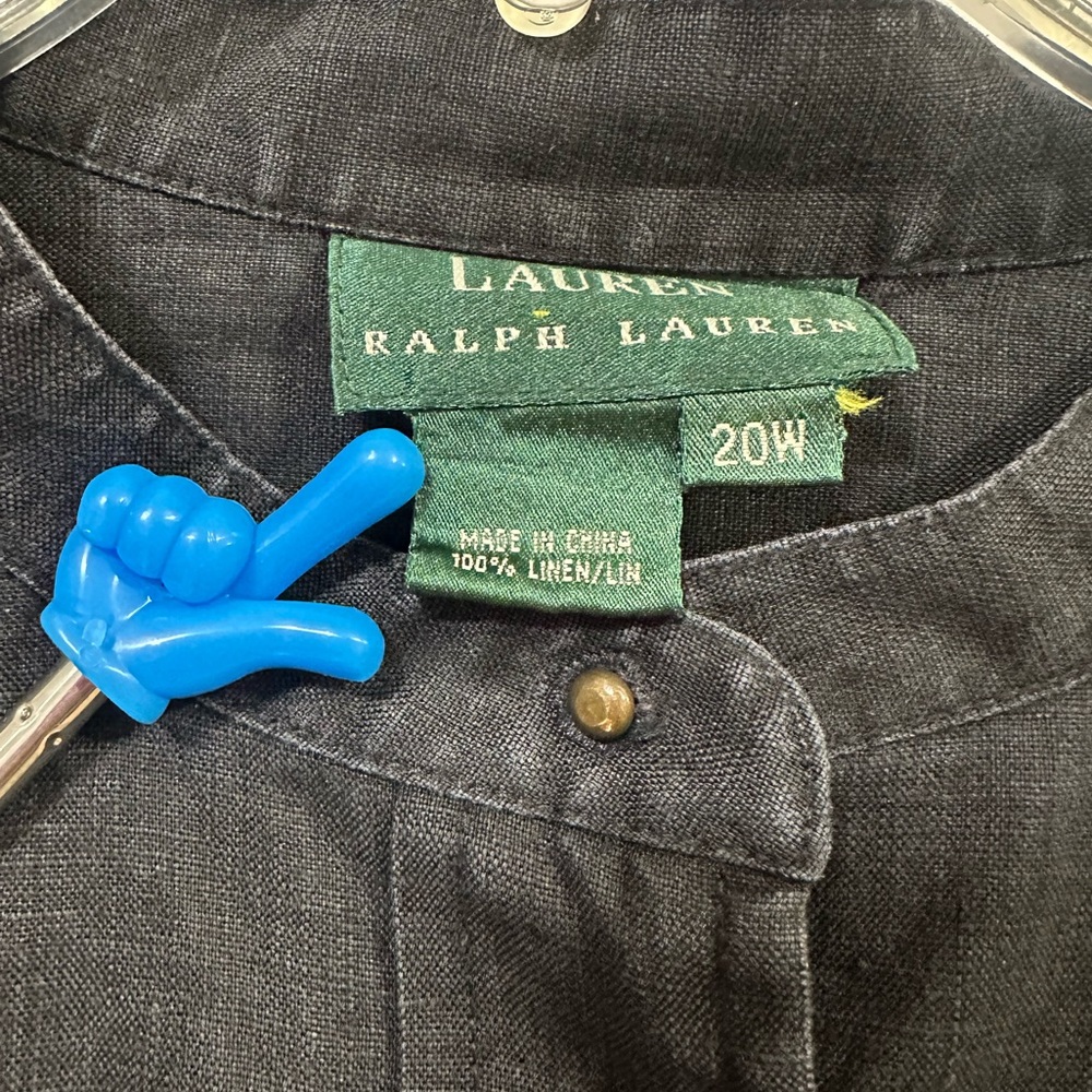 Lauren Ralph Lauren LRL Linen Bib Front Popover Top 20W Long Sleeve Lagenlook - Picture 3 of 14